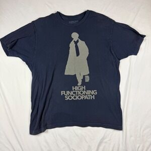 Sherlock BBC High Functioning Sociopath Navy Blue Graphic T-Shirt Mens XL